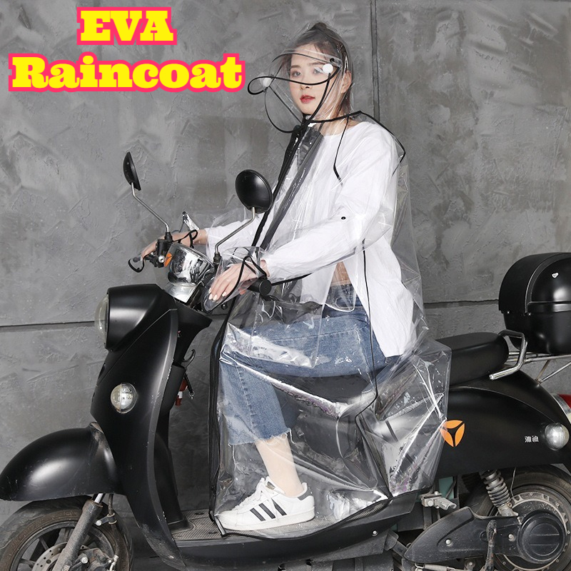 Cycling Commute In Rain - 透明EVAレインポンチョ フード付き 男女兼用 防水 ロング丈 サイクリング