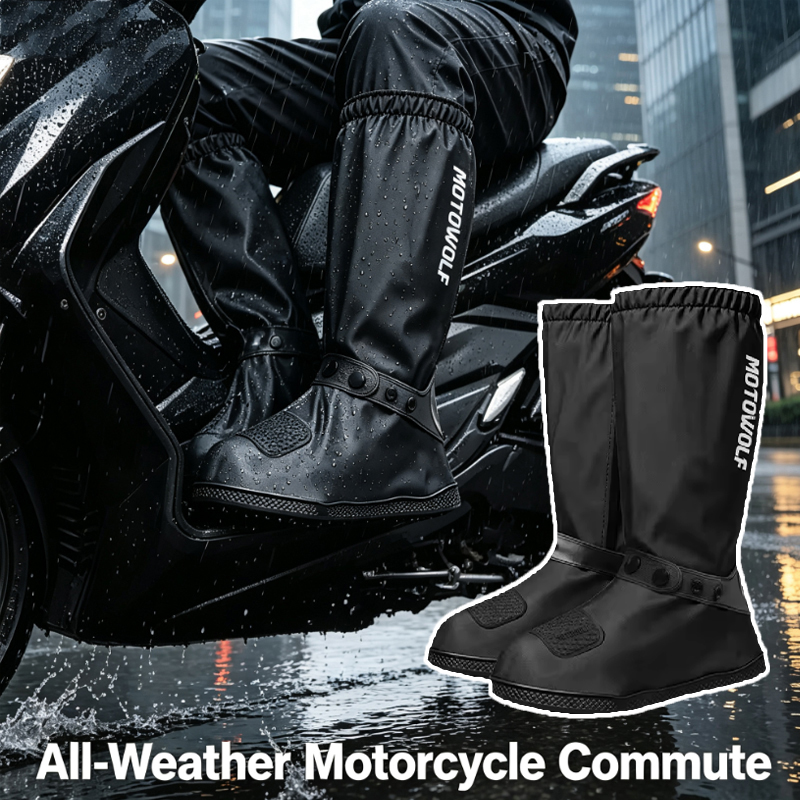 Cycling Commute In Rain - 屋外通勤用チューブ型レインシューズカバー、再利用可能なバイク・自転車・サイクリング・旅行用レインブーツ、防雨靴、滑り止めシューズ