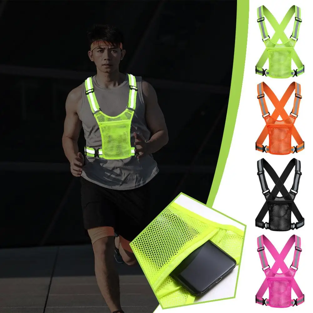 Reflective Vest Cycling - 反射安全ベスト 軽量調節可能な伸縮ベストジャケット 交通整理、ランニング、サイクリング用の高視認性反射ストリップ