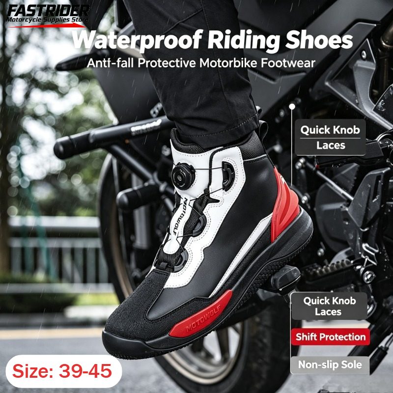 Cycling Shoes For Commute - メンズサイクリングシューズ防水レザーレーシングブーツ四季通勤通学用通気性アンチドロップオートバイ機関車装備
