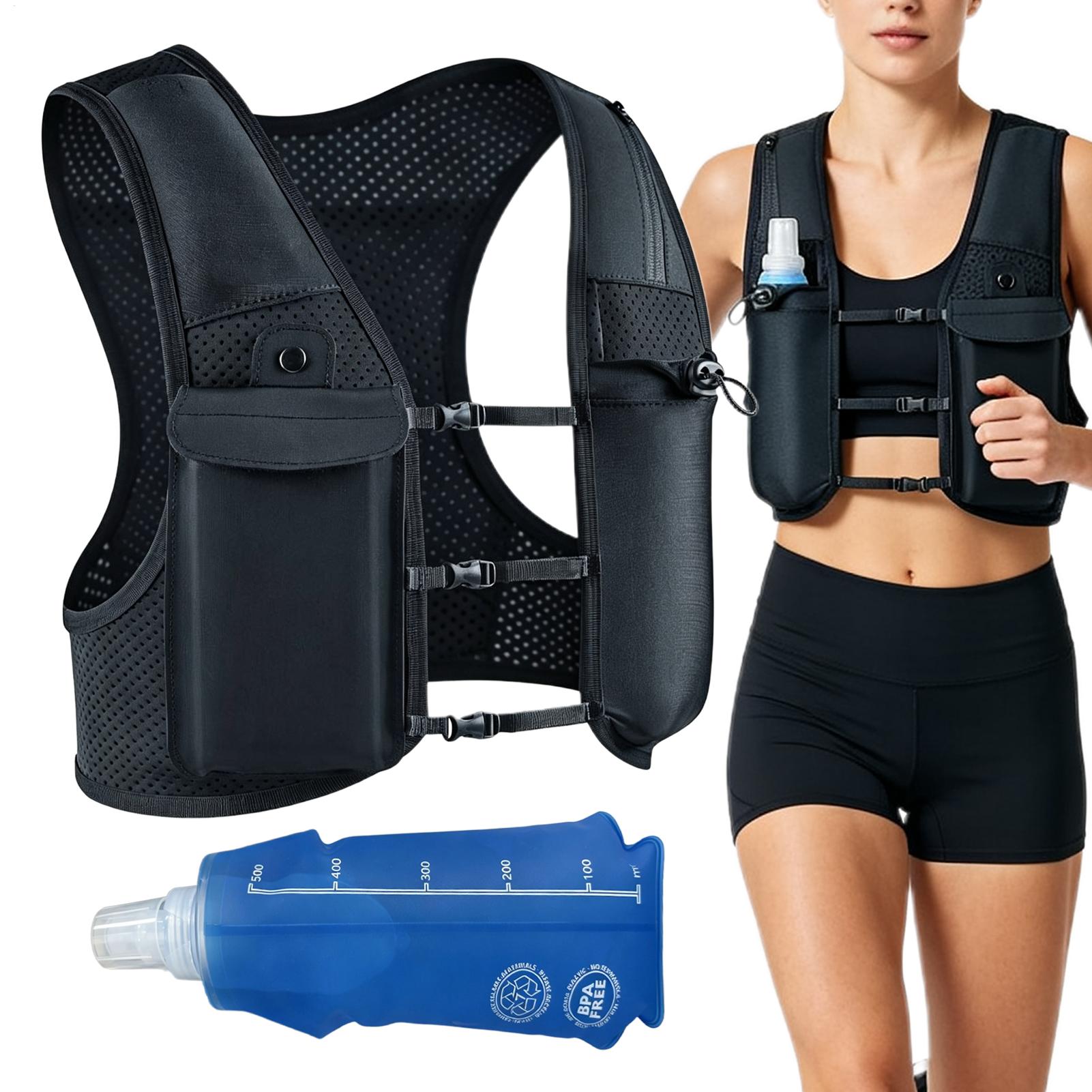 Reflective Vest Cycling - ランニングベスト反射型ハイドレーションバックパック 500ml ソフトフラスク付き サイクリングウォーターボトルバックパック 男性女性ランナーキャンパー向け