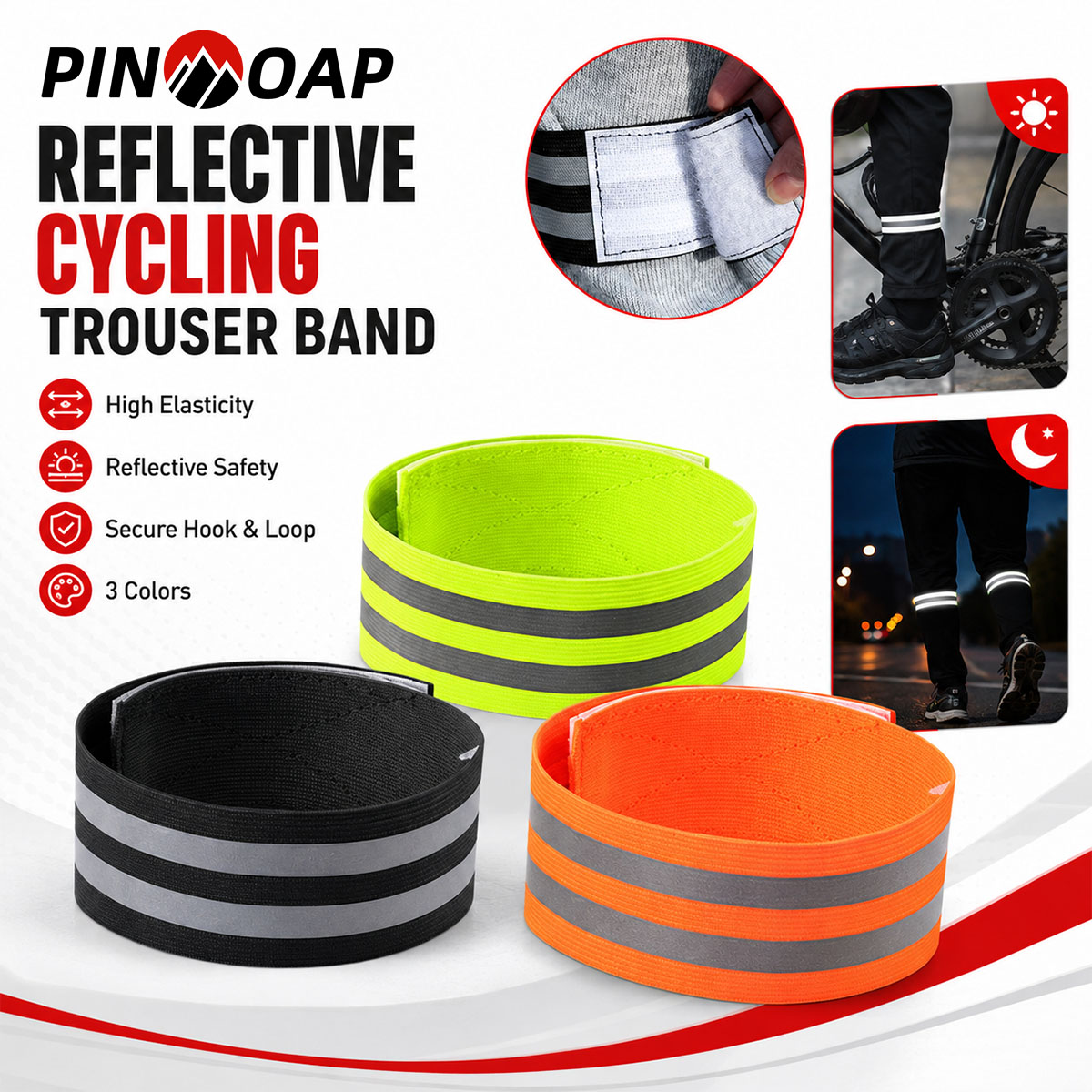 Cycling Commute Gear - PINMOAP 1/2個 自転車用パンツレッグストラップ 反射材付きズボンクリップ アンクルラップ MTB