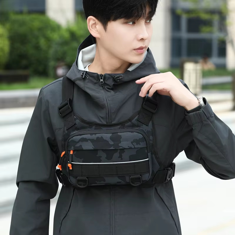 Reflective Vest Cycling - サイクリングフロントチェストベスト戦術バックパックキャンプ登山狩猟ショルダーバックパックアウトドアスポーツ反射フィッシングベストバッグ