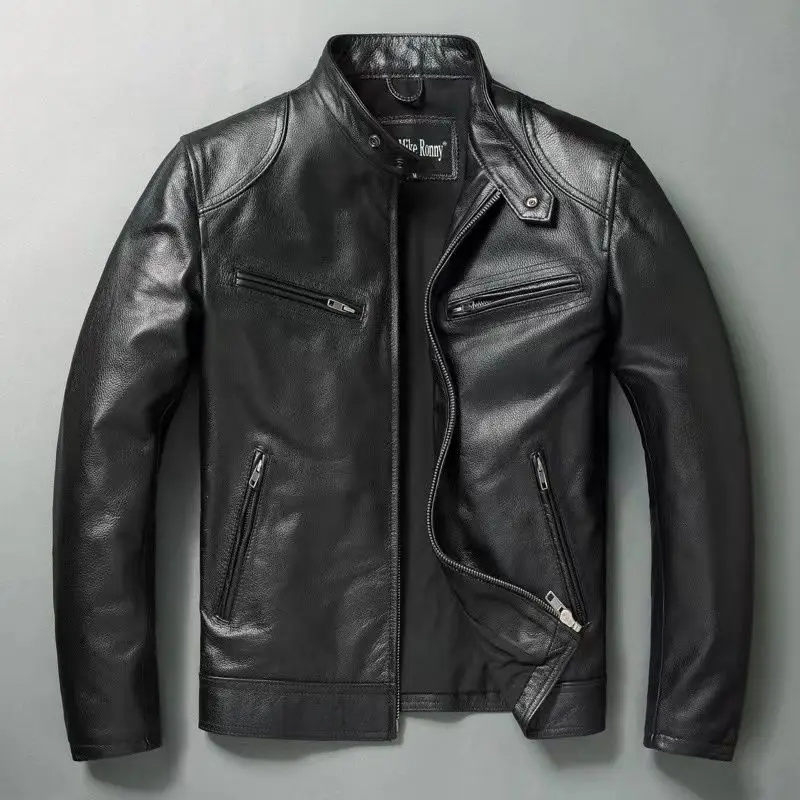 Cycling Commuter Jacket - 男性用本革ジャケット,100% 牛革,スリムフィット,スタンドカラー,カジュアルサイクリング,本革,綿パッド入りジャケット,秋冬