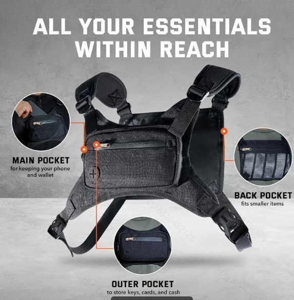 Cycling Commute Training - アウトドアチェストリグバッグ 軽量マルチポケットランニングパック ハイキング、サイクリング、ジョギング、トレーニング、日常通勤に調整可能