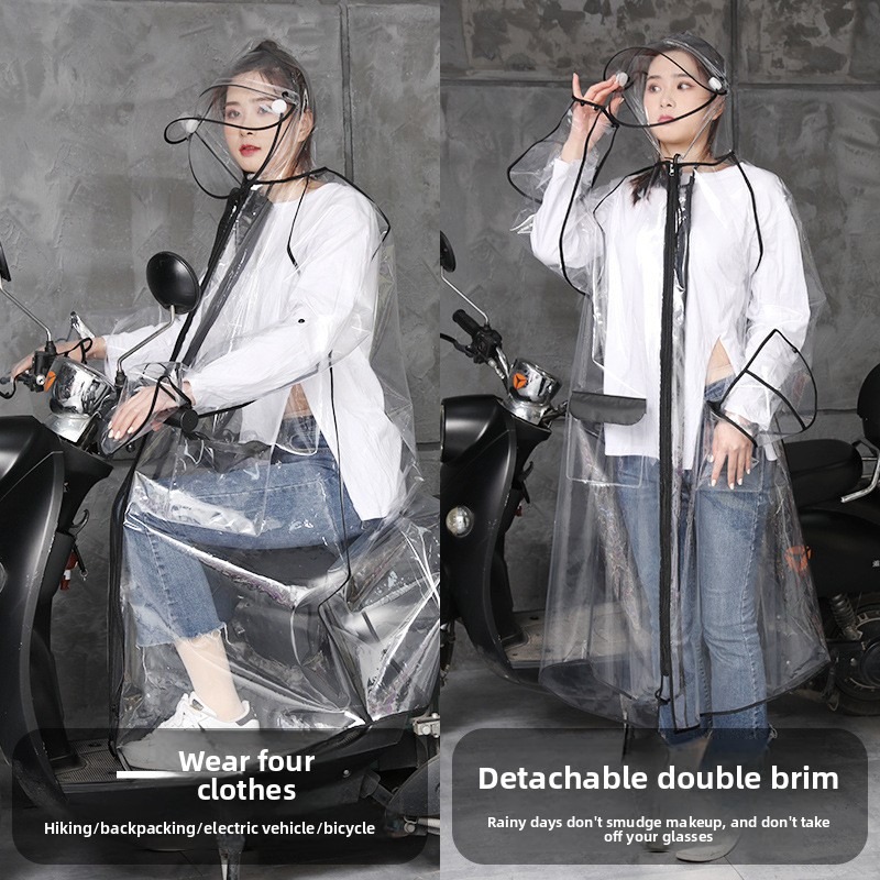 透明EVAレインポンチョ フード付き 男女兼用 防水 ロング - Cycling Commute In Rain のレビューと価格