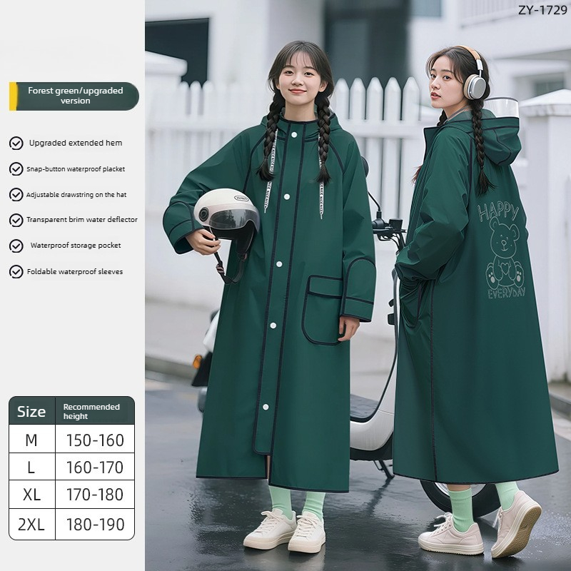 全身EVA防水レインポンチョ、長袖バイク・サイクリング用レイ - Cycling Commute In Rain のレビューと価格