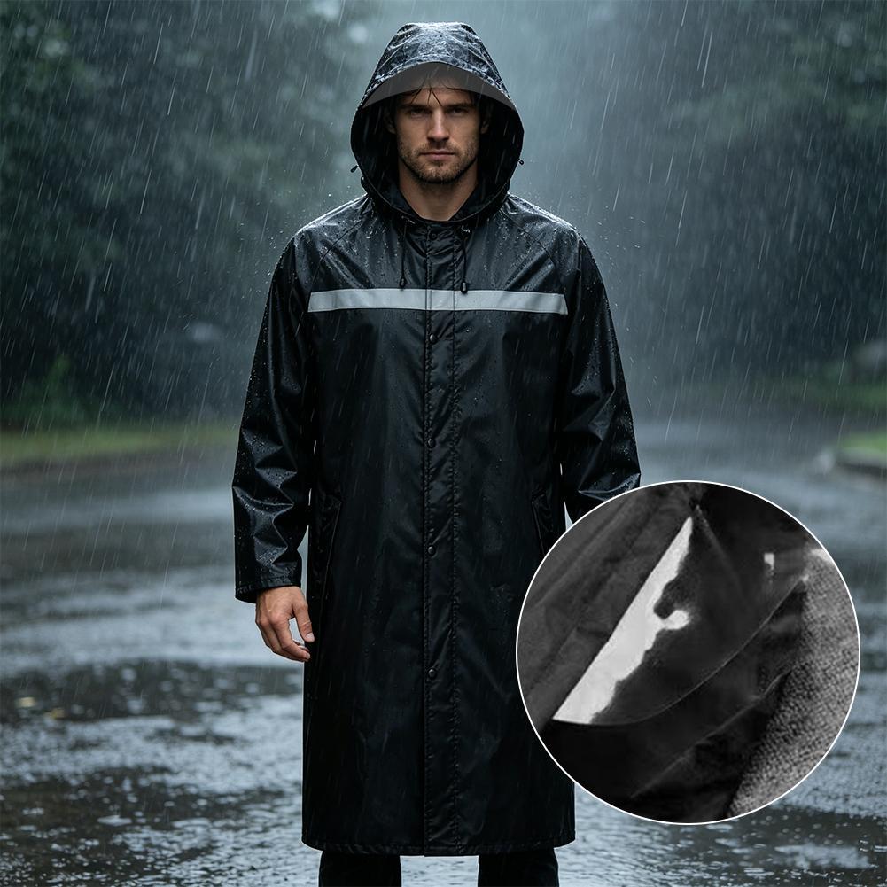 防水フード付きレインポンチョ、反射ストライプ付き頑丈なロング - Cycling Commute In Rain のレビューと価格